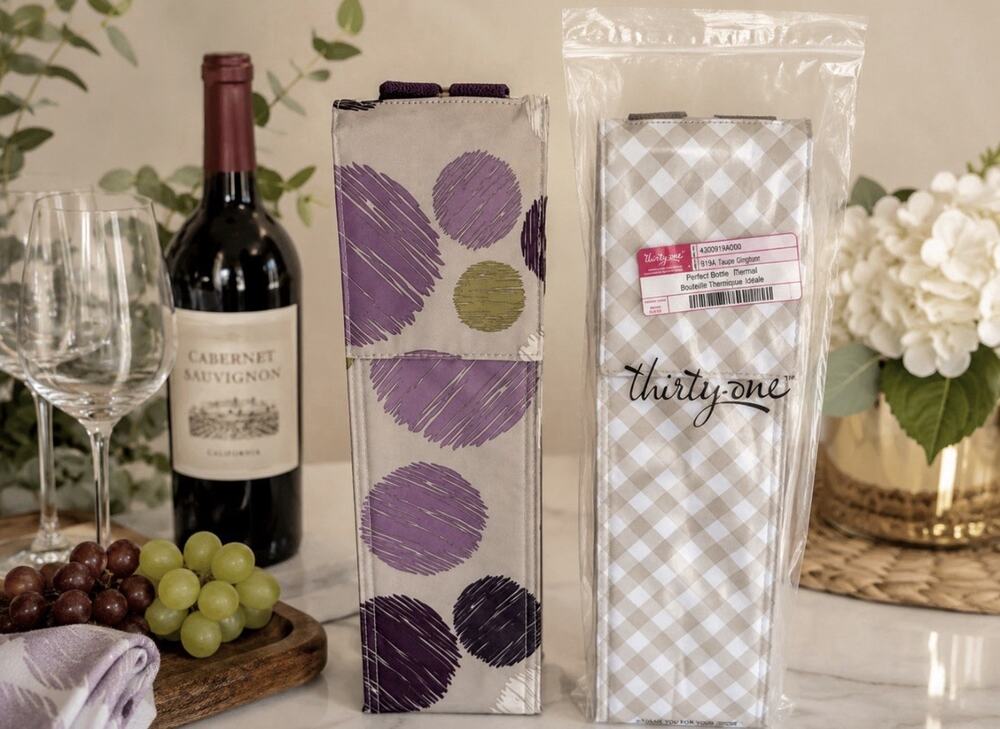 Thirty-One Perfect Bottle Thermal Sleeve LOT of 2 Insulated Gingham and Dot